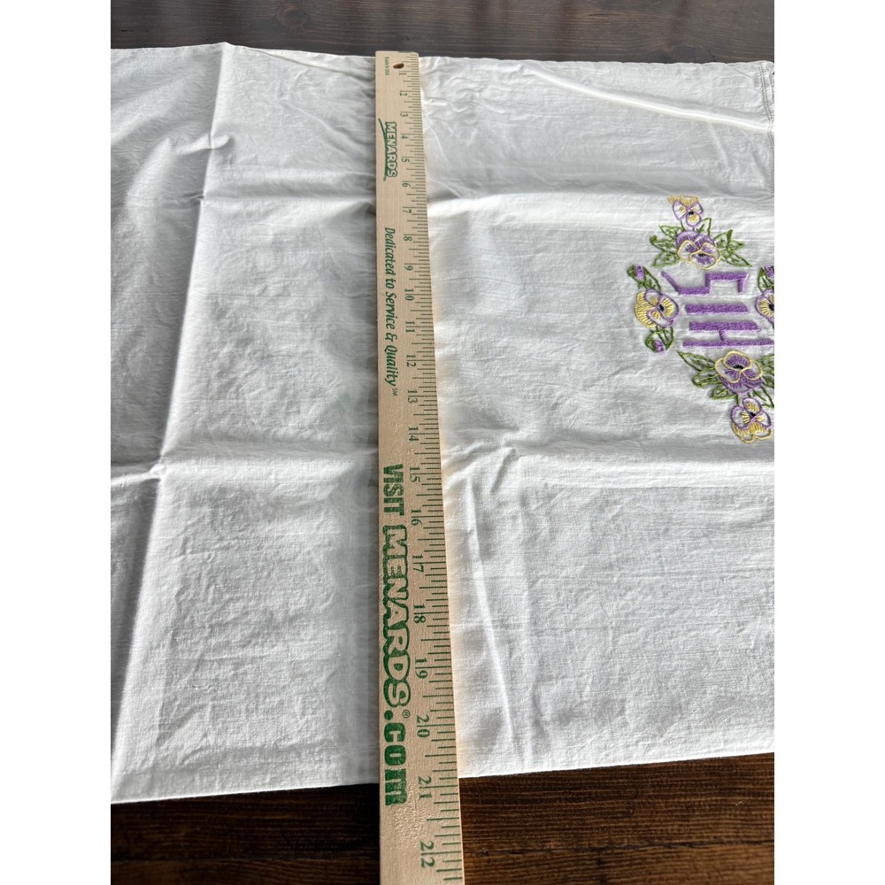 Vintage His and Hers Pillowcase Set Embroidered Floral Pansy Crochet‎ Trim White - Picture 5 of 9